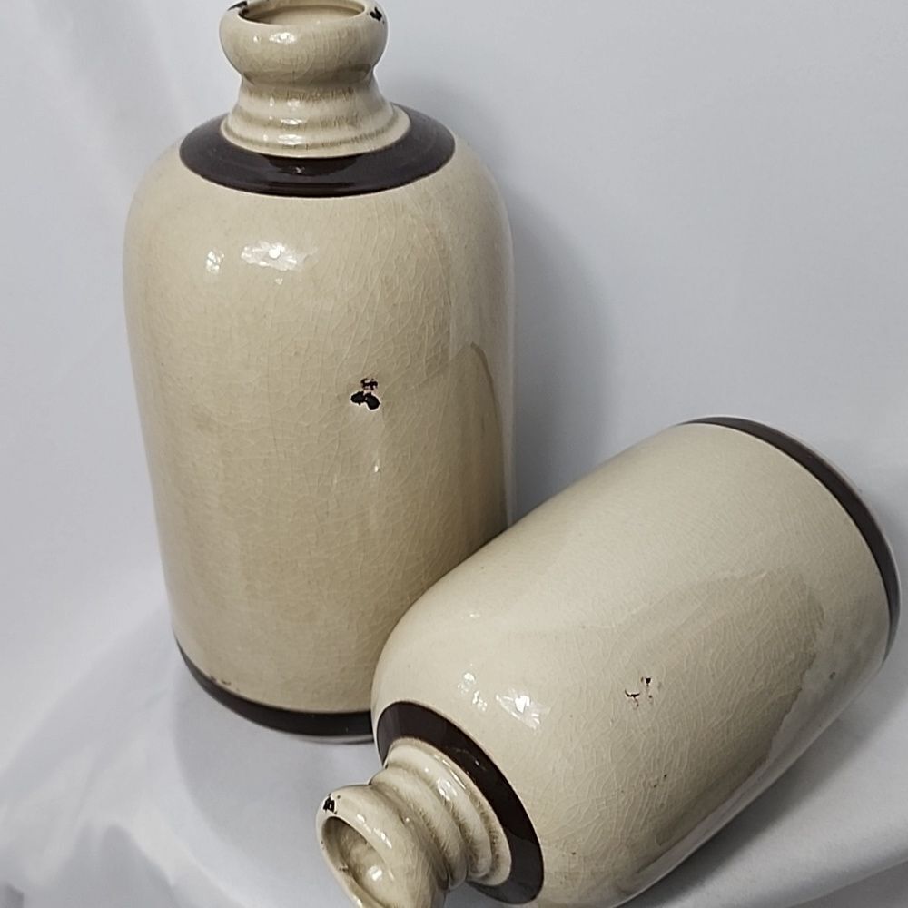 Crock Vases With Crazing & Embossed Euro Decorative Accents